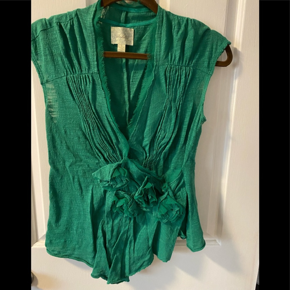 Kelly-green ruffled v-neck top